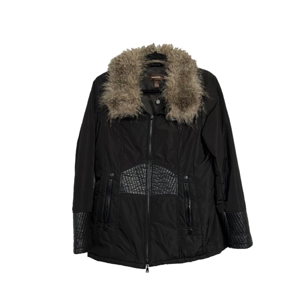 Danier Jacket with Genuine Leather Trim Removable Faux Fur Size Medium Black